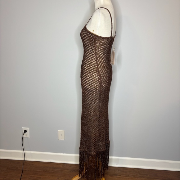 Meshki - Brown Metallic Knit Fringe Midi Dress - Picture 5 of 5